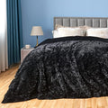 GONAAP Fuzzy Faux Fur Queen Blanket for Couch, Black, 90"x90" | Warm Cozy Plush Shaggy Decorative Reversible Thick Non-Heated Fleece Blanket for Sofa Bed, Gift for Women Men, All Season Use