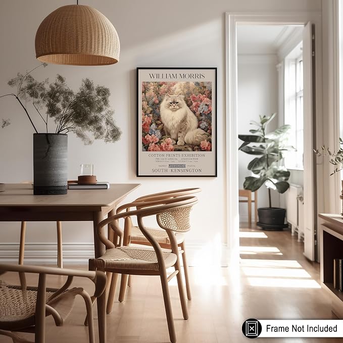 Poster Master Persian Cat Print - Flower & Animal Art - Botanical Exhibition Wall Design - Floral Cat Illustration - Aesthetic Office or Bedroom Decor - 16x20 UNFRAMED Wall Decor