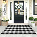 KOZYFLY Buffalo Plaid Area Rugs 3x5 Ft Black and White Checkered Rug Washable Front Door Mat Hand Woven Cotton Outdoor Rug Large Rug for Front Porch Kitchen Entryway Patio Bathroom | Washable Front Door Mat, Woven Cotton Outdoor Rug, Large Rug for Fron...