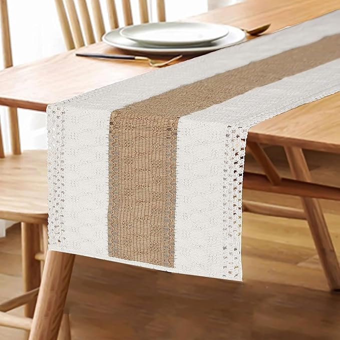 FEXIA Boho Table Runner for Fall Home Decor 12x36 Farmhouse Woven Runner | 36 Inches Long Farmhouse Kitchen Dining Room Macrame Burlap Table Decoration for Bridal Shower Pottery Barn Furniture