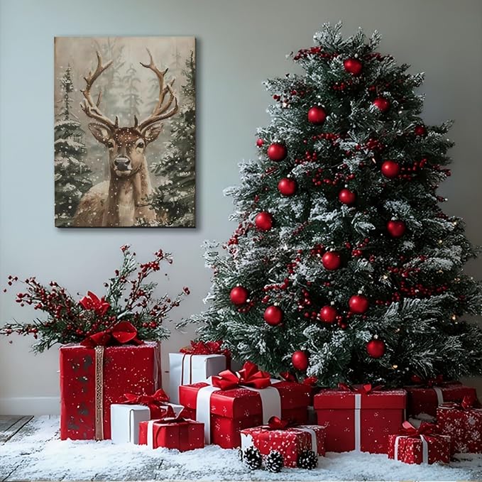 Christmas Canvas Wall Art – Winter Wall Decor for Living Room & Bedroom – Framed Christmas Pictures & Posters for Home Decorations