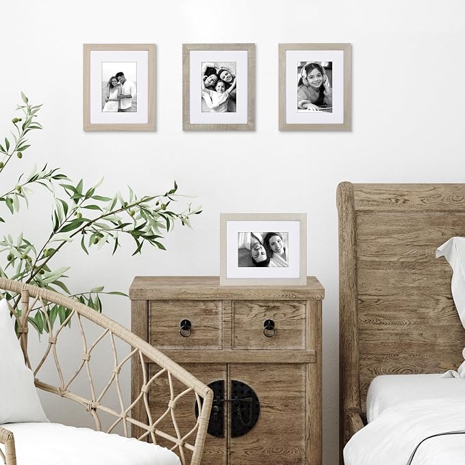 Americanflat Modern Farmhouse 8x10 Picture Frame Set of 4 - Use as 5x7 Picture Frame with Mat or 8x10 Frame Without Mat - Rustic Picture Frames with Engineered Wood, Shatter Resistant Glass, and Easel