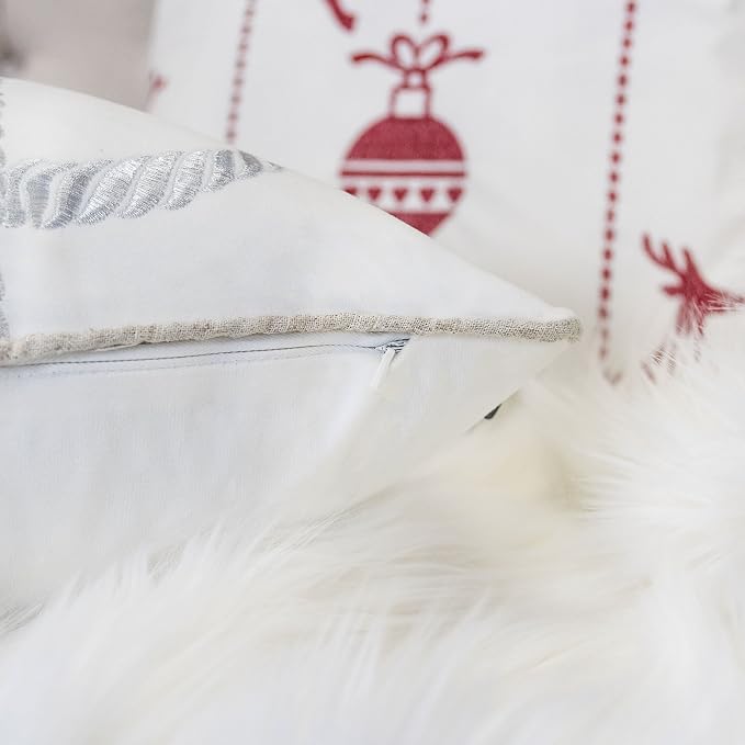 Embroidery White Velvet Throw Pillow Cover, Merry Christmas Series Gift Knot Luxury Soft Fuzzy Cozy Warm Slik Gift Square Couch Cushion Pillow Case 20 x 20 Inch, Cover Only