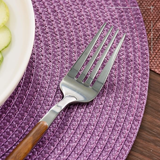 FunWheat Round Braided Placemats Set of 6 Table Mats for Dining Tables Woven Washable Non-Slip Place mats 15 inch(Purple, 6pcs)