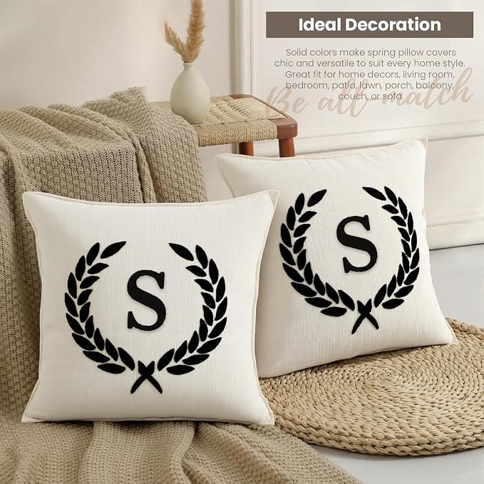 Pack of 2 Chenille Initials Pillowcases 18x18 inch Cream White