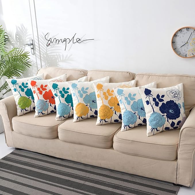 Burnt Orange Floral Pillow Cover 20x20 Set of 2 Thick Cotton Linen | Durable Thick Cotton Linen Material, Soft Breathable Floral Decor, Suitable For Spring Summer Couch Bed & Outdoor Patio Porch