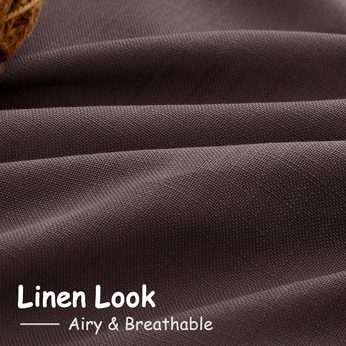 Linen Curtains Semi Sheer Coffee Brown 96 Inches Long 2 Panels Set for Living Room Back Tab Rod Pocket Light Filtering Drape for Bedroom Dinning Room Vintage Rustic Protect Privacy 52x96