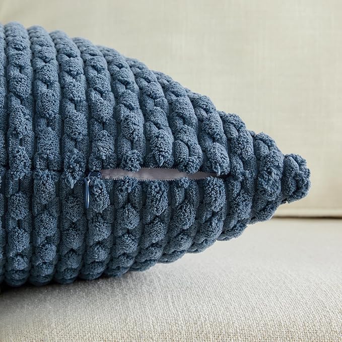 Fancy Homi 2 Packs Dusty Blue Decorative Throw Pillow Covers 26x26 Inch for Couch Bed Sofa, Modern Farmhouse Boho Home Decor, Soft Cute Plush Corduroy Cushion Case 66x66 CM