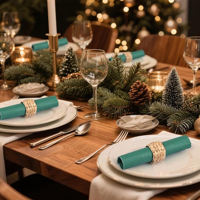 12 Pcs Boho Rattan Woven Napkin Rings, Farmhouse Water Hyacinth Wooden Rustic Napkin Rings Holders for Table Wedding Decor Christmas Set of 12 (12)