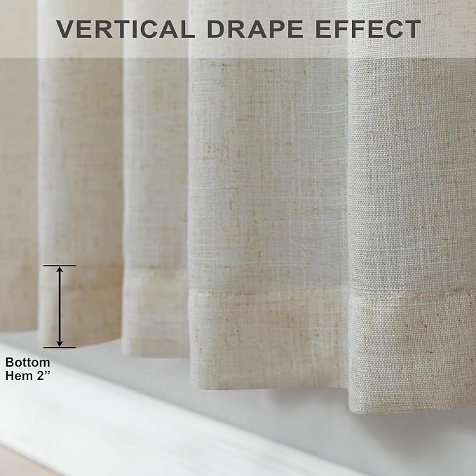 Pitalk Beige Linen Curtains 95 Inches Long 2 Panels for Living Room Back Tab Pocket Light Filtering Cloth Textured Linen Sheer Curtains Drapes for Patio Door Doorway Playroom Bay Window 52x95 Length