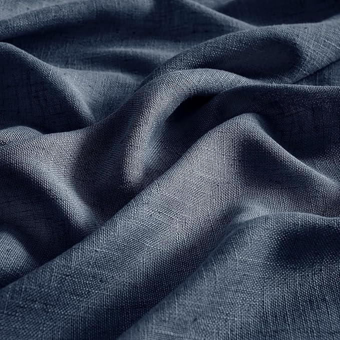 MIULEE Navy Blue Short Linen Curtains 52x45 Inch Long 2 Panels for Bedroom | Bathroom, Soft Thick Linen Textured Natural Kitchen Window Drapes, Semi Sheer Light Filtering, Back Tab, Burlap Look Decor