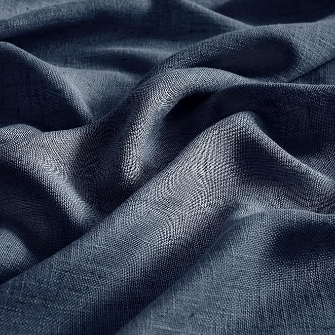 MIULEE Navy Blue Linen Curtains 52x108 Inch Length 2 Panels for Bedroom | Living Room, Soft Thick Linen Textured Natural Window Drapes, Semi Sheer Light Filtering, Back Tab Rod Pocket, Burlap Look