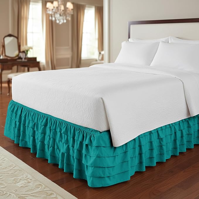 Elegant Comfort Luxurious Premium Quality 1500 Premier Wrinkle and Fade Resistant Hotel Quality Microfiber Multi-Ruffle Bed Skirt - 15inch Drop, Twin, Turquoise