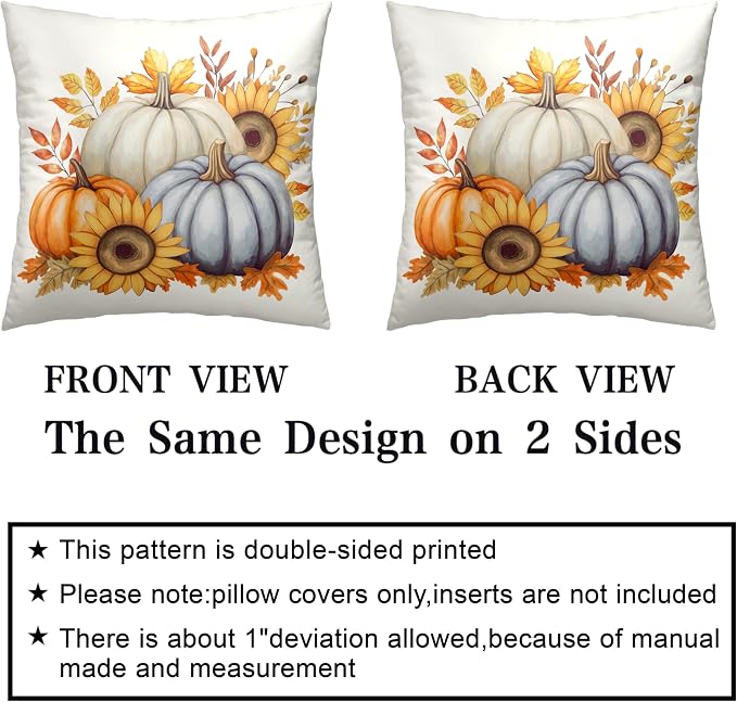 Fall Pillow Covers 24x24 Set of 2 Colorful Pumpkin Sunflower Wreath Throw Pillow Covers Autumn Harvest Pillow Case Thanksgiving Cushion Case for Home Decor Couch Sofa