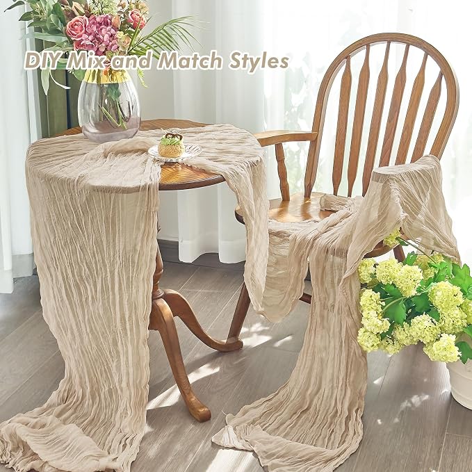 IVAPUPU Nude Table Runner 120 Inches for Wedding Birthday Party Home Decor | 2 Pcs Boho Gauze 10FT Cheesecloth Table Runners for Baby Shower Decorations Summer Garden Farmhouse