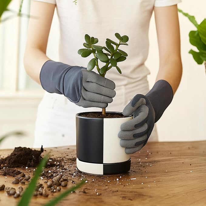 D'vine Dev 4.7 Inch Ceramic Planter Pot, Black White Split, 94-O-B-0 | Modern Cylinder Design, Drainage Hole & Saucer Included, Stable Structure, Elegant Home Accent