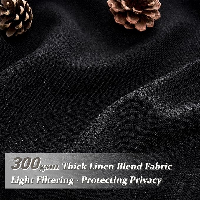 Black Sheer Curtains 96 Inch Pinch Pleated Linen Blend 2 Panels