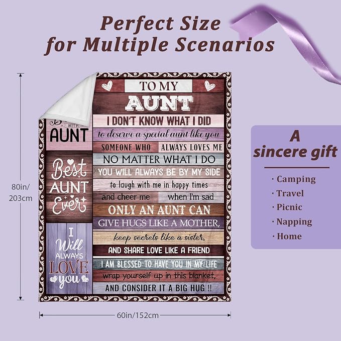 Great Aunt Gifts, Best Auntie Ever Gifts, Gifts for Aunts from Niece, Aunt Birthday Gifts, Auntie Gift Ideas, Aunt Gifts for Christmas Mothers Day Birthday Throw Blanket 80"x60"