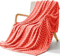 Whale Flotilla Flannel Fleece Throw Blanket for Couch, Coral | Lightweight Breathable Soft Sofa Throws, Plush Fluffy Chevron Design Decorative Blankets for All Season, 50x60 Inch