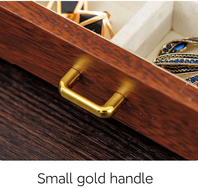 Bescott 3 Layer Solid Wooden Jewelry Box for Women Real Wood Vintage Jewelry Organizer Storage for Earrings Rings Necklaces Bracelet Watch Men