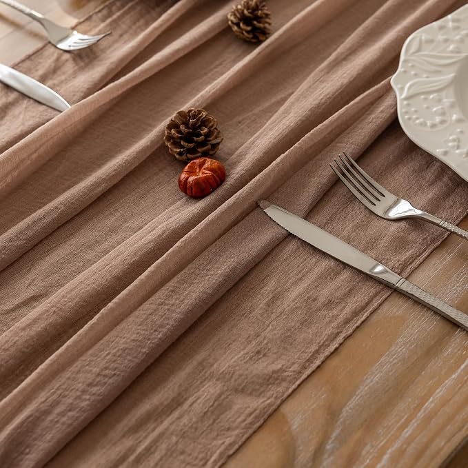 3Pcs Nude Cheesecloth Table Runner 120 Inches for Party Boho Home Decor | For Wedding Baby Shower Bridal Shower Birthday Engagement Party 10FT Rustic Boho Home Decorations