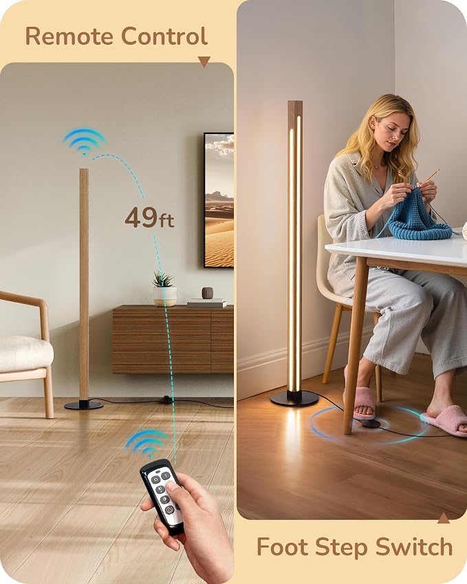 EDISHINE Wooden LED Floor Lamp with Remote, Dual Lighting, 7CCT & Dimmable