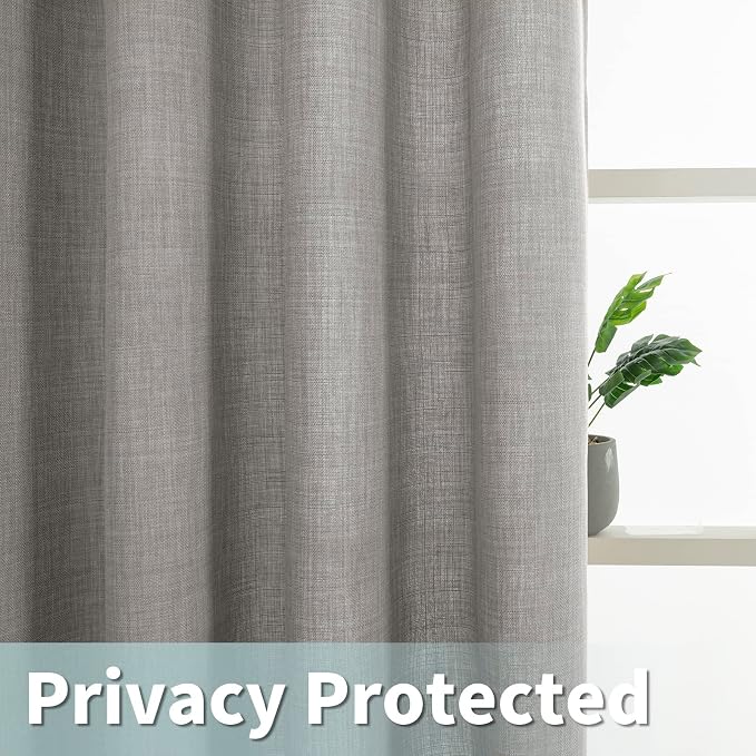 Grey Semi Sheer Linen Curtains 90 Inch Long for Bedroom 2 Panels | Thick Linen Textured, Burlap Curtains, Light Filtering, Privacy Drapes for Living Room, French Door, Grommet, 52 x 90 Inch