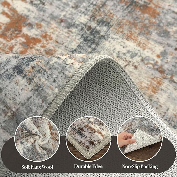 Lansny Abstract Washable Entryway Rug 2x3 Area Rug Small Non Slip Door Mat | Grey/Multi;Thin Printed Faux Wool Kitchen Rugs;Indoor Front Door Rug;Entry Rug;Throw Rugs for Foyer,Entrance;Floor Carpet