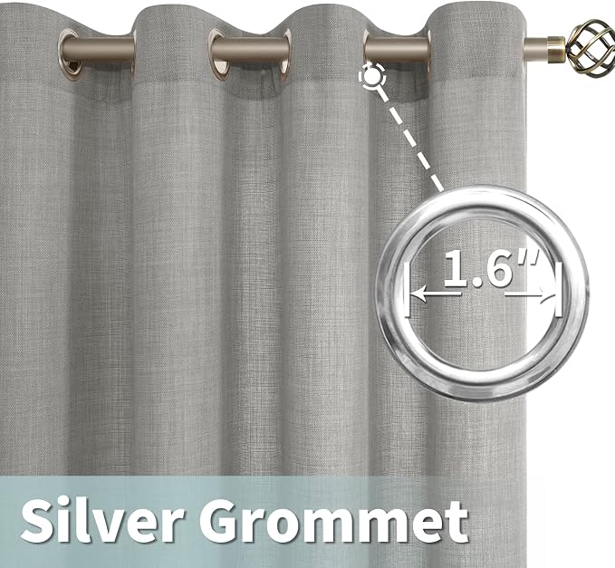 72 inch Length Linen Curtains for Living Room 2 Panels, Grey | Thick Linen Textured, Soft Privacy Drapes, Light Filtering, Burlap Curtains for Farmhouse, Bedroom, Grommet, 52 x 72 Inch