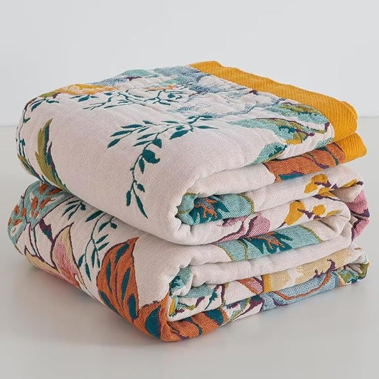 Boho Throw Blanket for Bed 100% Cotton Bohemian Blankets Ultra Soft Woven Muslin Decorative Blankets All Seasons Vintage Quilt Knitted Blanket for Sofa Chair(Beige, 90"x98")