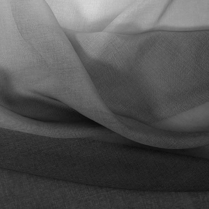 DWCN Black Ombre Sheer Curtains - Faux Linen Gradient Semi Voile Bedroom and Living Room Curtains, Set of 2 Grommet Top Window Curtain Panels, 42 x 84 Inches Long