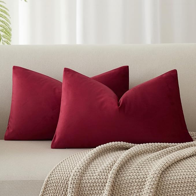 JUSPURBET 14x24 Velvet Decorative Throw Pillow Covers Set of 2,Burgundy