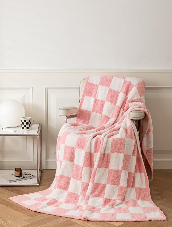 Ultra-Soft Buffalo Checkerboard Grid Fluffy Microfiber Knitted Baby Blanket Super Cozy Lightweight Checkered Bed Blanket for Sofa Couch Bed Pink 30"X40"¡­