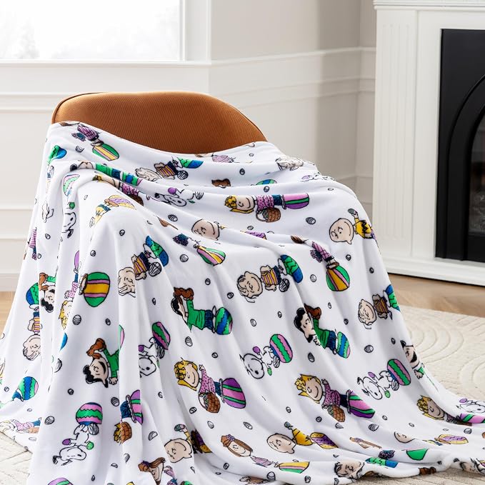 Berkshire Peanuts® VelvetLoft® Cute Character Snoopy Plush Throw Blanket,Easter Gang 2025 White,Throw 55 in x 70 in (Official Peanuts® Product)