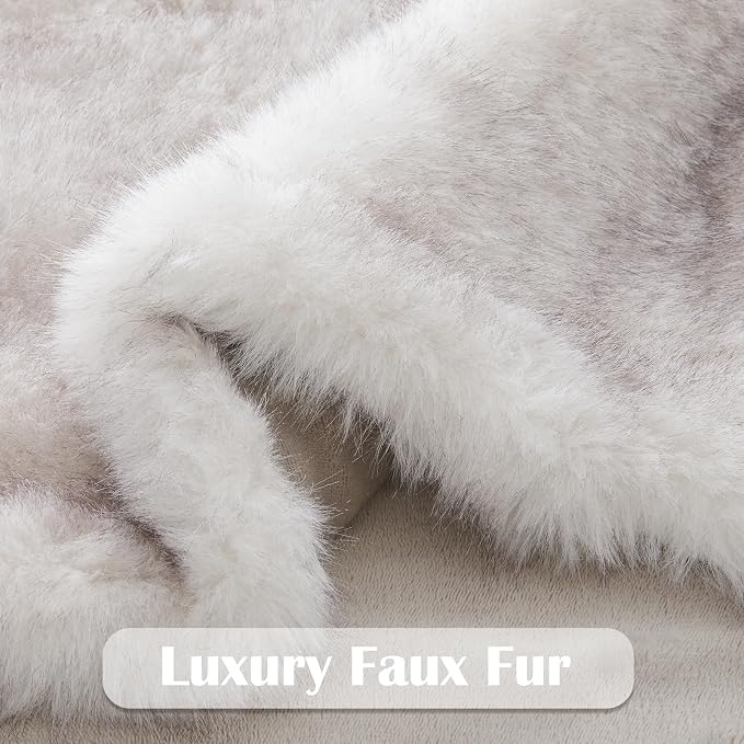 NEWCOSPLAY Faux Fur Thick Twin Blanket for Couch, Grey White, 60"x80" | Luxury Fluffy Thick Warm Blanket for Couch Sofa Bed 1000GSM, Soft Plush Cozy Decorative Throw, Gift for Women Men