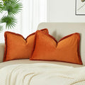 JUSPURBET Pack of 2 Rust Decorative Fringe Velvet Throw Pillow Covers 16x24 for Home Decor Living Room Bedroom Car Boho Soft Cushion Cover with Hidden Zipper Machine Washable