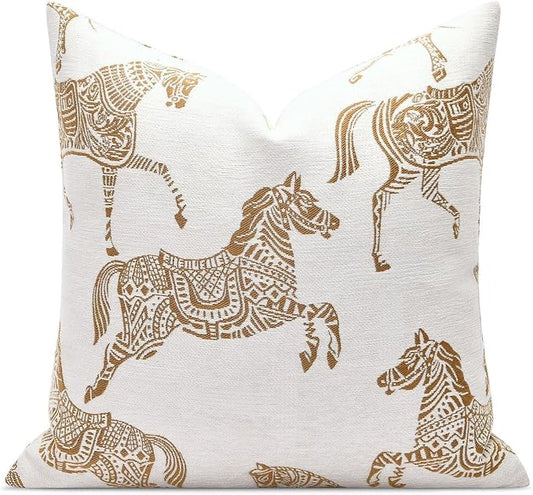 Throw Cushion Pillow Covers 20 x 20 inches, Double Sided Orange Horse Pattern Jacquard Pillows Cover, Luxury Decorative Pillow Cover for Bed Couch