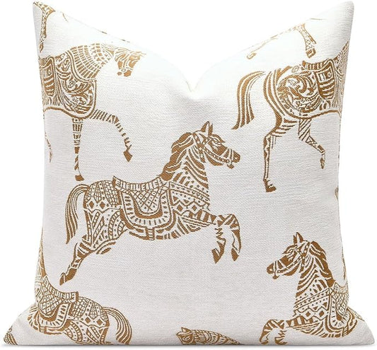 Decorative Throw Pillow Covers 22x22 inches, Double Sided Orange Horse Pattern Jacquard Embroidered Square Pillow Cover for Couch Sofa Bed Living Room Bedroom