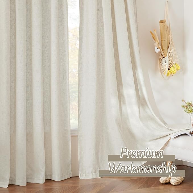 RYB HOME Linen Sheer Curtains 2 Panels for Living Room, Semi Transparent Privacy Drapes with Rod Pocket Farmhouse Style Window Treatments for Bedroom, Linen, 52" W x 90" L