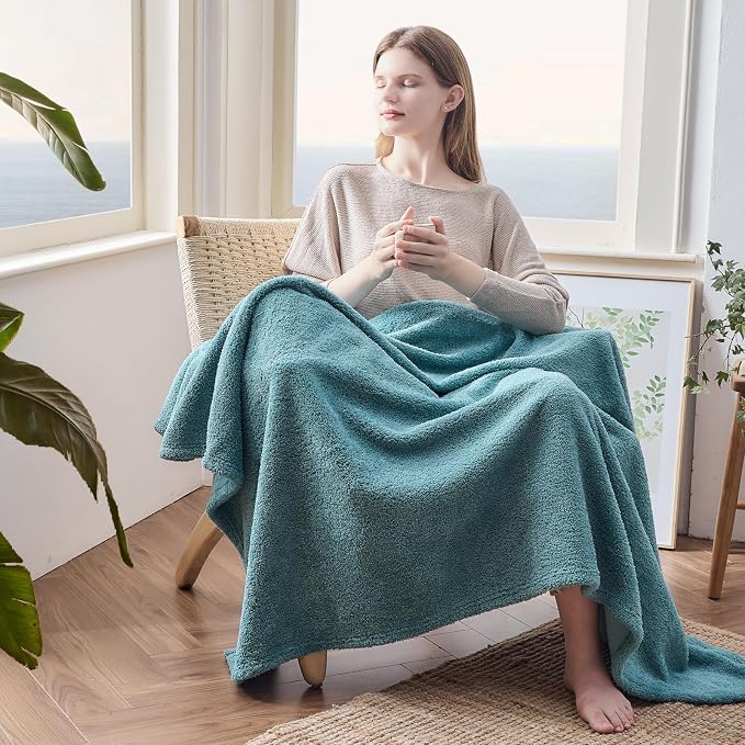 NEWCOSPLAY Knitted Throw Blanket for Couch Sofa Bed, Light Teal, 90"x90" | Super Soft Plush, Fuzzy Fluffy Microfiber, Lightweight Cozy Blanket for Room Decor, All Season Use