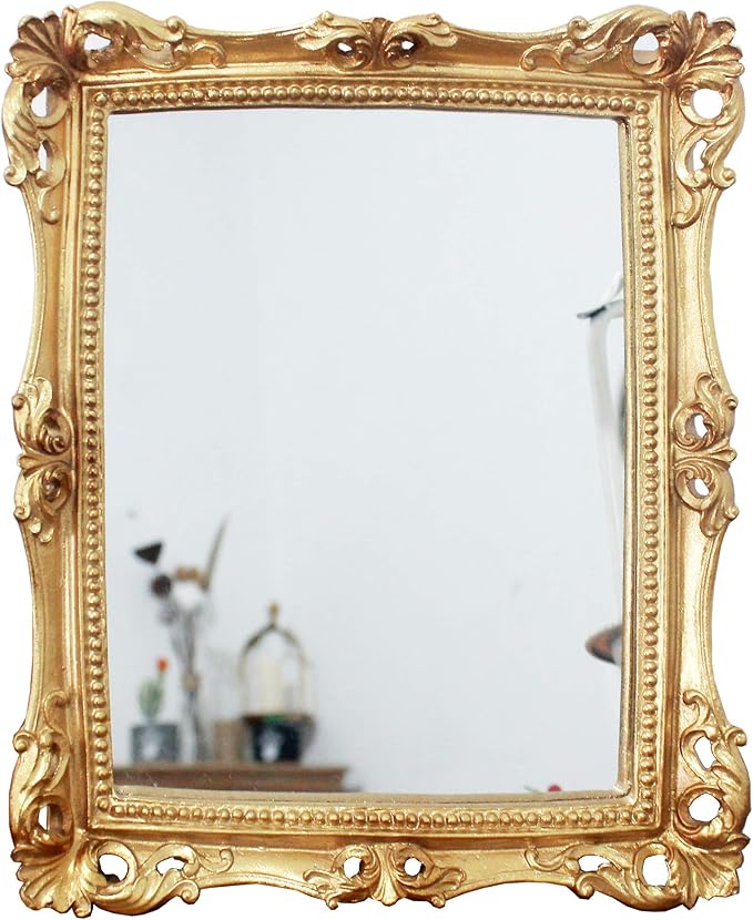 Funerom Vintage 11 x 9.5 inch Decorative Mirror, Wall Mounted & Tabletop Makeup Mirror ，Square Antique Gold | Wall Mounted & Tabletop Makeup Mirror