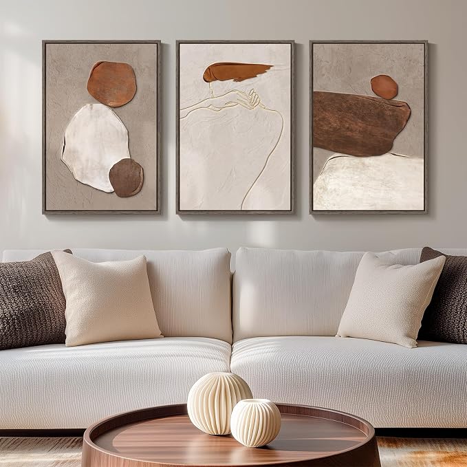 Framed Modern Rustic Neutral Abstract Wall Art, 3 Piece Set, Each 16x24 In | Earth tone pictures, Canvas prints, Minimalist paintings, Artwork for walls, Wall decor for living room dining room bedroom
