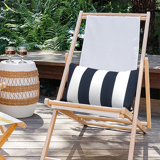 Outdoor Lumbar Pillow Covers 12”x20”, Rectangle Throw Pillow Covers for Patio Furniture, Decorative Lumbar Cushion Case for Garden Balcony Couch Office Chair, Pack of 2, Cabana Navy