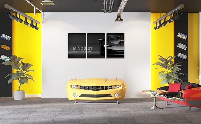 KAWAHONE Motivational Canvas Wall Art Lamborghini Posters Prints Entrepreneur -Mindset is Everything-Office Decor Set 3 Pieces Motivational Wall Art Canvas Print Inspirational Quote Ready to Hang