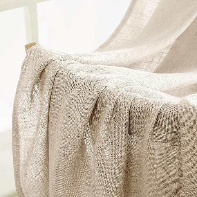 MIULEE Light Taupe Linen Curtains 52x90 Inch Long for Bedroom Living Room | 2 Panels, Soft Linen Textured Window Drapes, Semi Sheer Light Filtering, Back Tab Rod Pocket, Farmhouse Modern Burlap Look