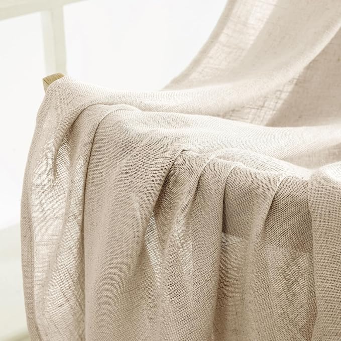 MIULEE Light Taupe Linen Curtains 52x84 Inch Length for Bedroom Living Room | 2 Panels, Soft Linen Textured Window Drapes, Semi Sheer Light Filtering, Back Tab Rod Pocket, Farmhouse Modern Burlap Look
