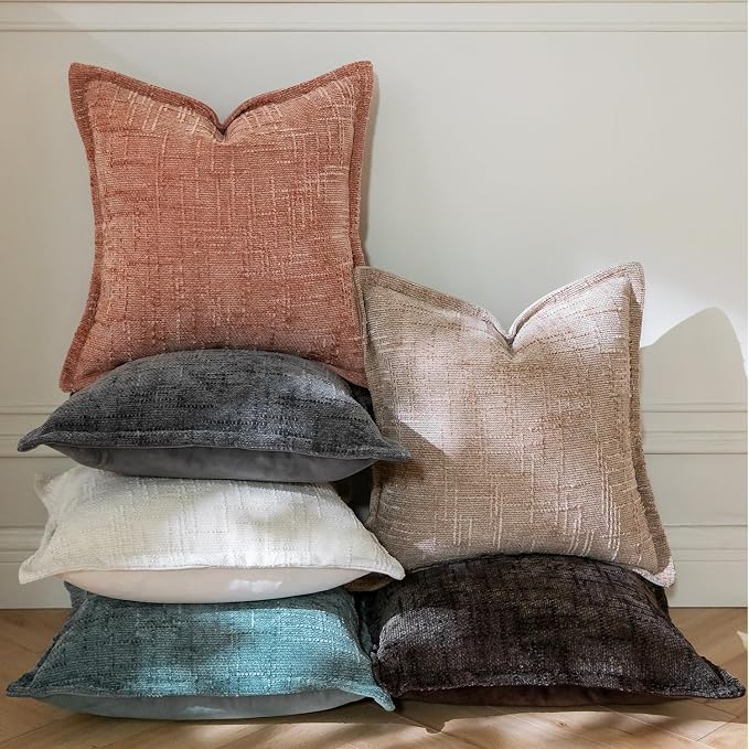 Yaertun Chenille Throw Pillow Covers 12x20 Inch Set of 2 Textured Broadside Soft Cozy Velvet Pillow Covers Modern Farmhouse Boho Decorative Pillow Cases for Couch Bed Sofa Livingroom Dark Gray
