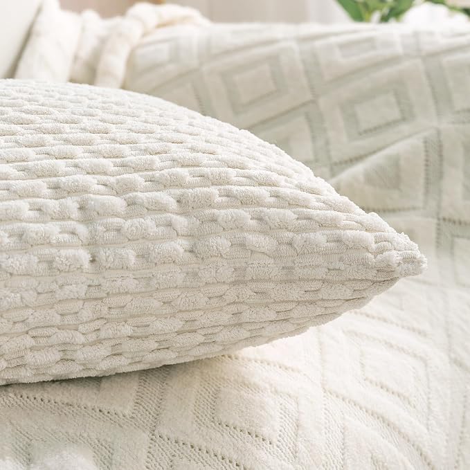 Set of 4 Cream White Decorative Throw Pillow Covers 12x20 Inch Corduroy Pillow Covers for Bed Couch Sofa Living Room Soft Cushion Cases