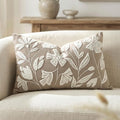 BlissBlush Decorative Lumbar Pillow Cover 12x20, Light Taupe Accent Velvet Throw Pillowcase for Couch Sofa Living Room, Floral Tufted Rectangular Cushion, Cover Only