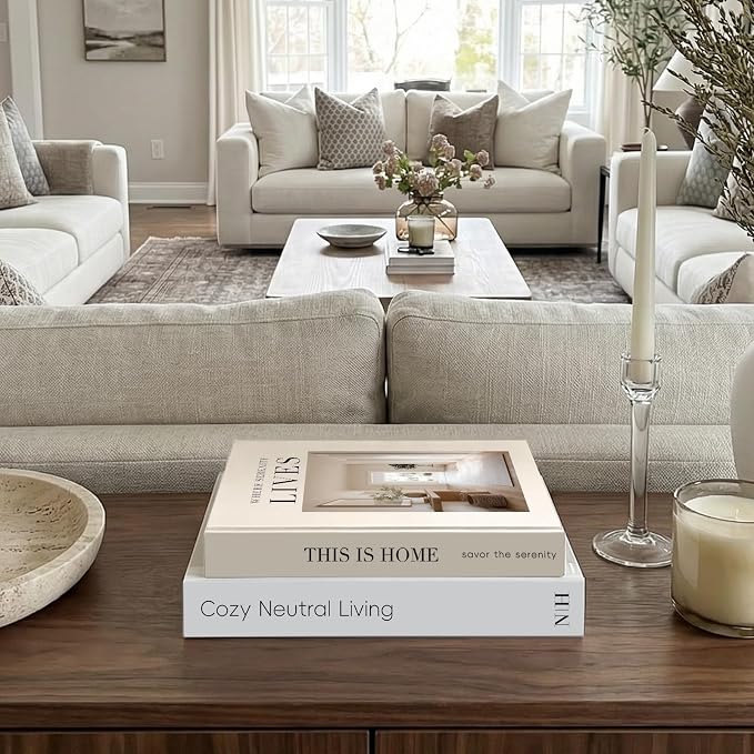 Decorative Books for Neutral Home, Fake Books Boxes for Coffee Table Decor